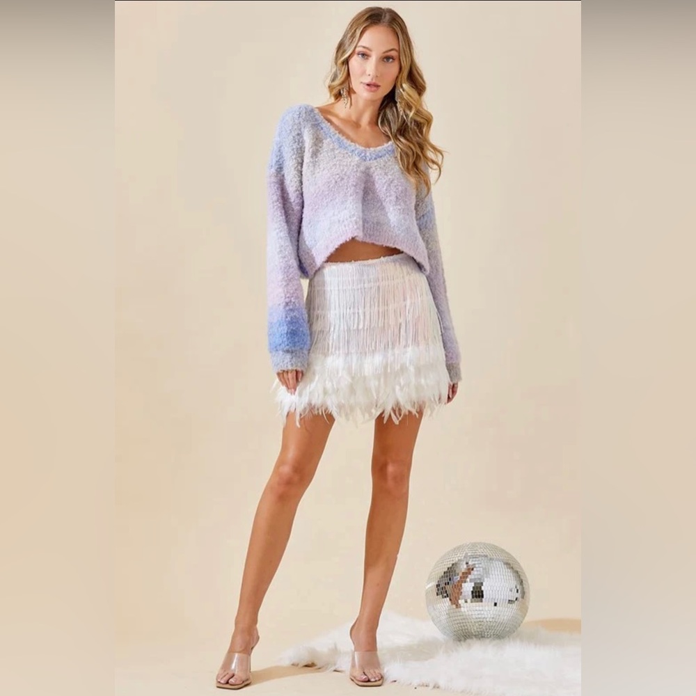 Day + Moon Feather and Fringe Mini Skirt - Size Small (NWT)
